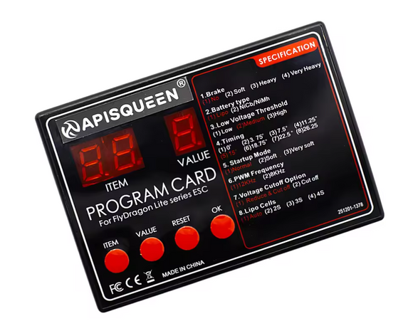 Carte de programmation des paramètres ESC pour modèles réduits d'avions APISQUEEN THUNDER