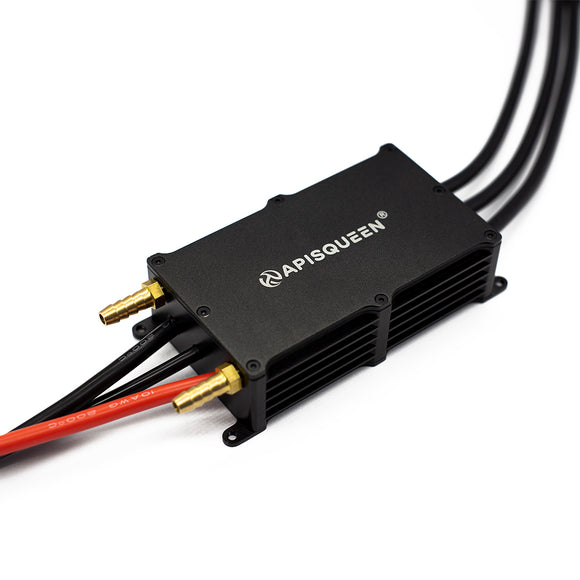 APISQUEEN prend en charge le refroidissement par eau sans balais haute tension 16-60 V 130 A/200 A ESC (commande électronique) pour les bateaux RC/hydroptères/hélices sous-marines/moteurs sans balais.