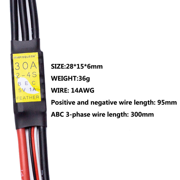 APISQUEEN kaksisuuntainen 30A ESC 2-4S 5V 1A BEC elektroninen nopeudensäädin